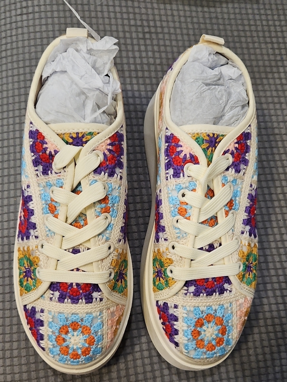 Dirty Laundry Cream Lace-Up Crochet Multi-Color Sneakers